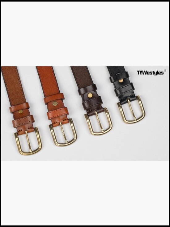 Womens Leather Belt with Gold Buckle for Jeans Pants
